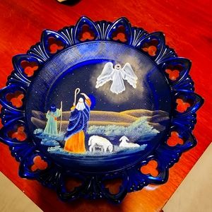 Fenton Glass Christmas plate Birth of Savior